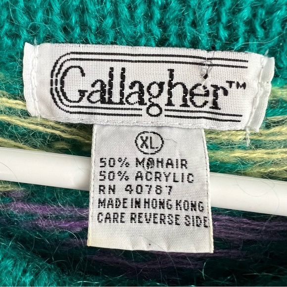 Vintage Gallagher Mohair Blend Sweater Snowflake Multicolor Sz XL Boho Relaxed - Picture 7 of 9